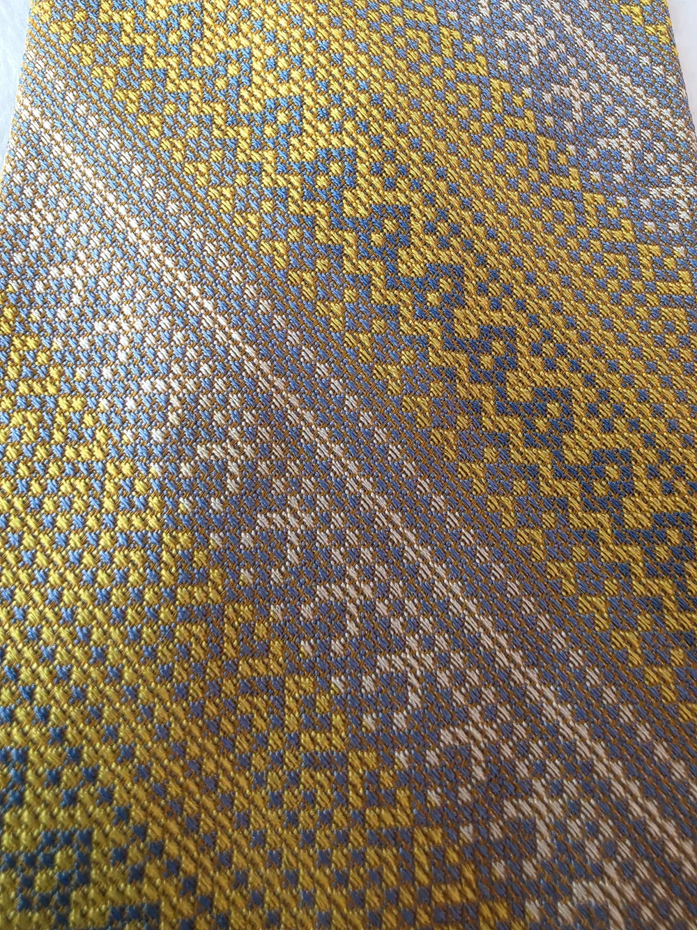 Jos. A. Bank Men's Silk Necktie Gold Blue Geometric Pattern Textured